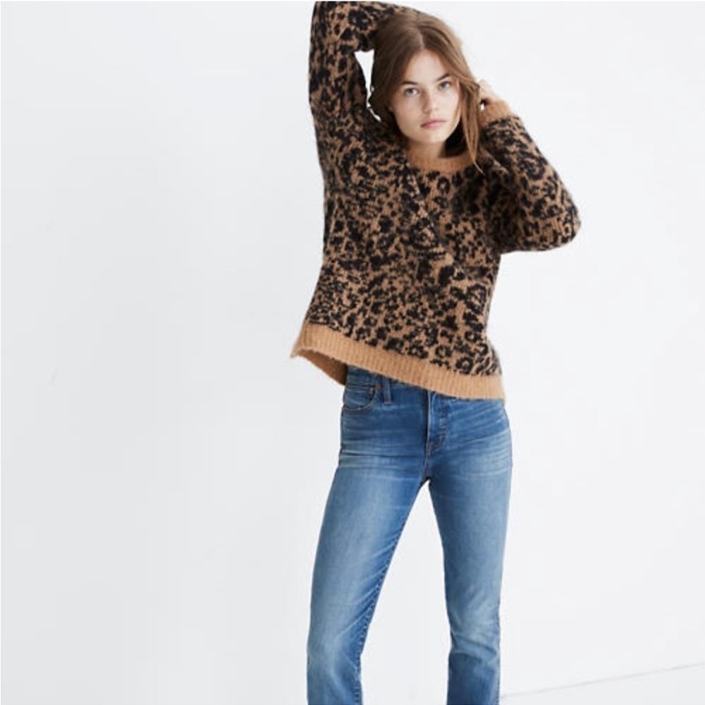 NWT Madewell Crewneck Pullover Sweater Leopard XS